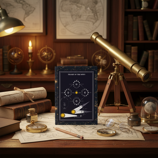 Lunar journal at celestial desk with brass telescope star charts Smith's Illustrated Astronomy Victorian - LeBonJournal
