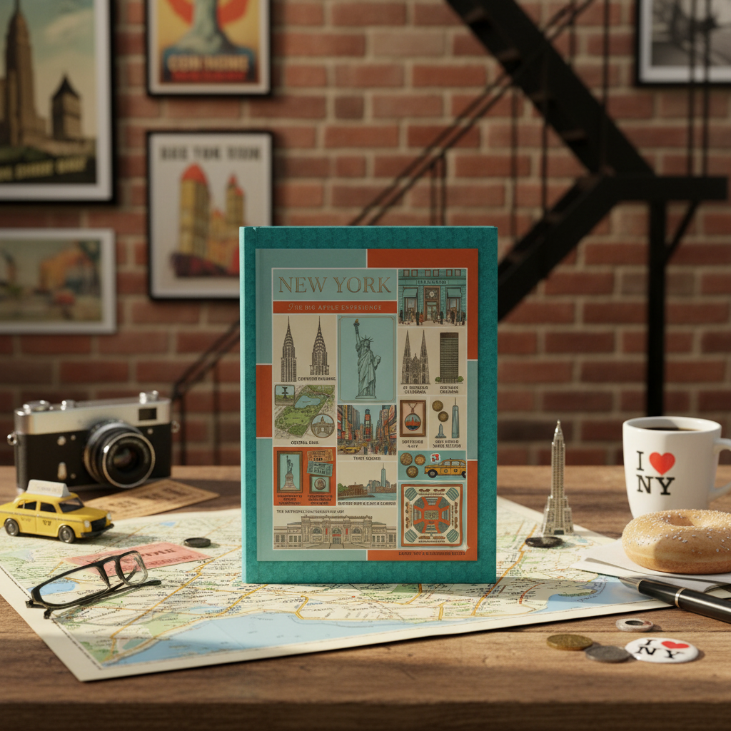 New York vintage collage journal with Manhattan map yellow taxi subway token Broadway ticket NYC souvenirs - LeBonJournal