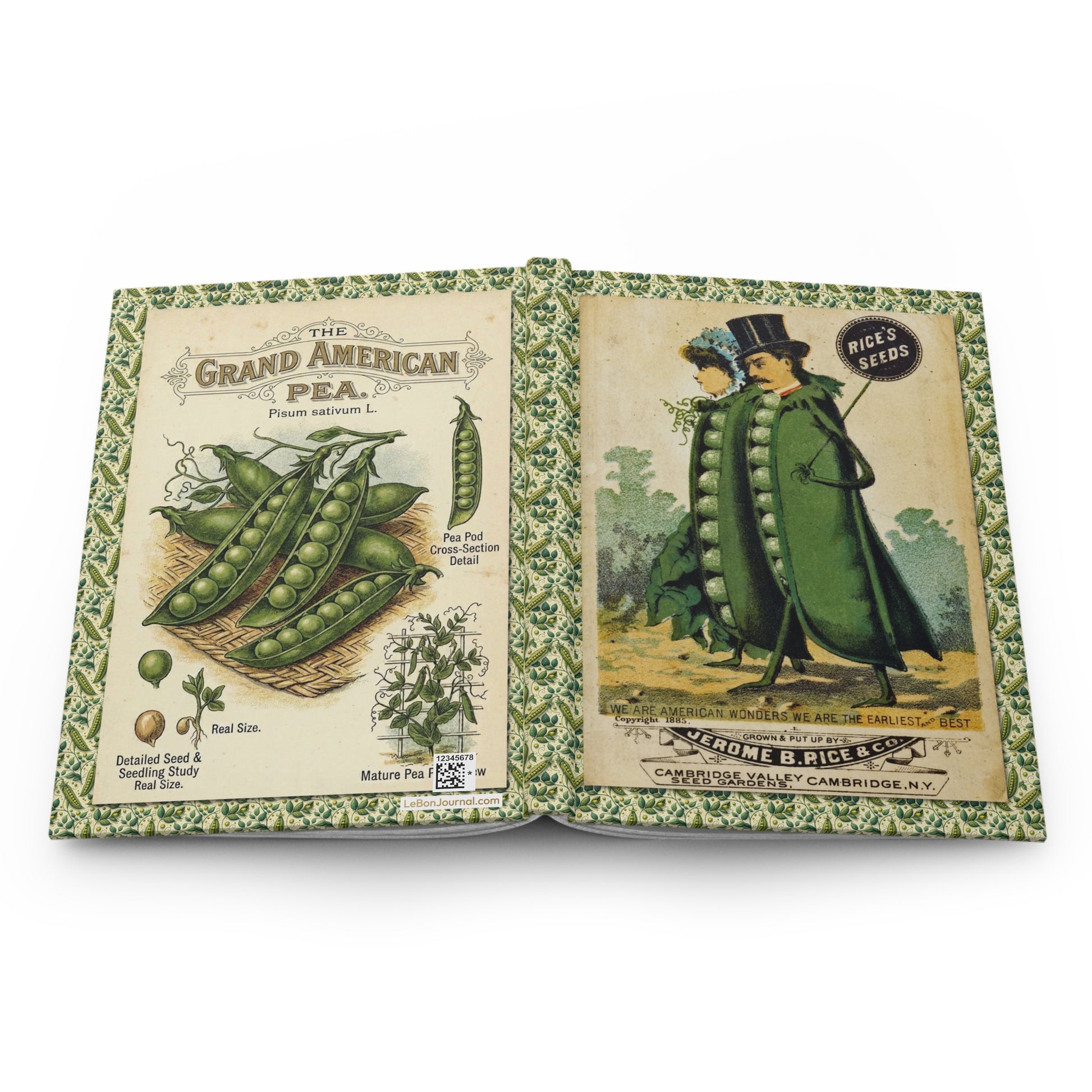 pea hardcover journal spine full-wrap Rice & Co. 1885 Victorian trade card botanical - LeBonJournal
