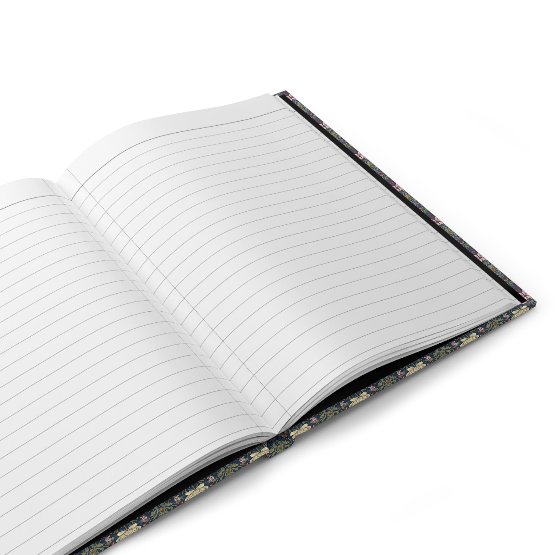 Peonies Redouté hardcover journal open showing 128 ruled pages for writing with matte finish and durable casewrap binding - LeBonJournal