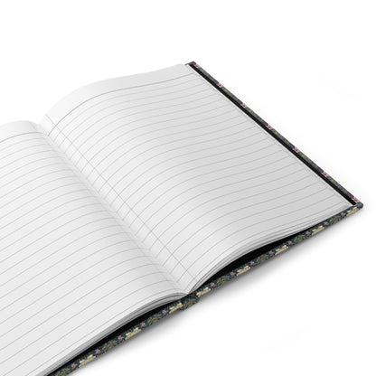 Peonies Redouté hardcover journal open showing 128 ruled pages for writing with matte finish and durable casewrap binding - LeBonJournal