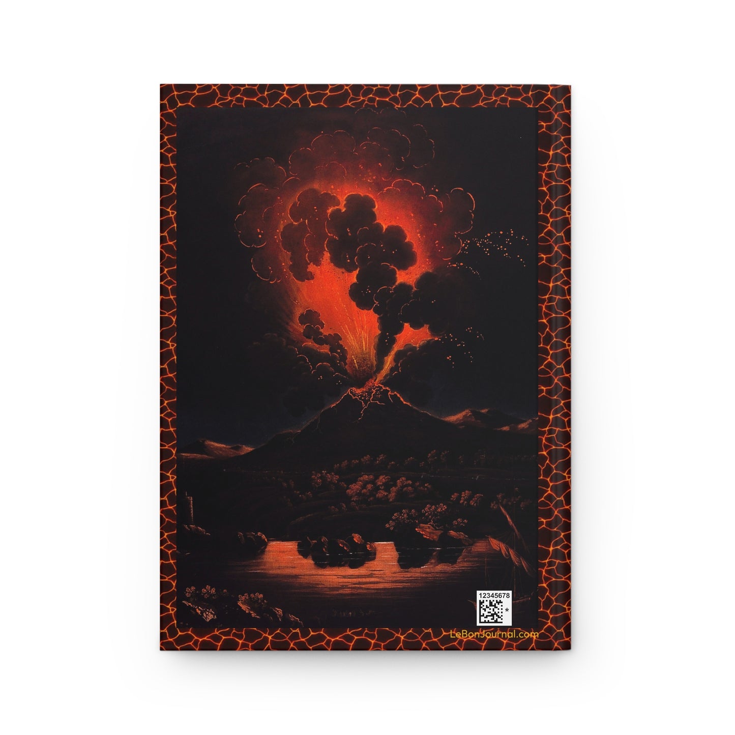 Back cover of hardcover journal featuring Peter Fabris explosive Vesuvius eruption pyroclastic column volcanic bombs Campi Phlegraei 1776 - LeBonJournal