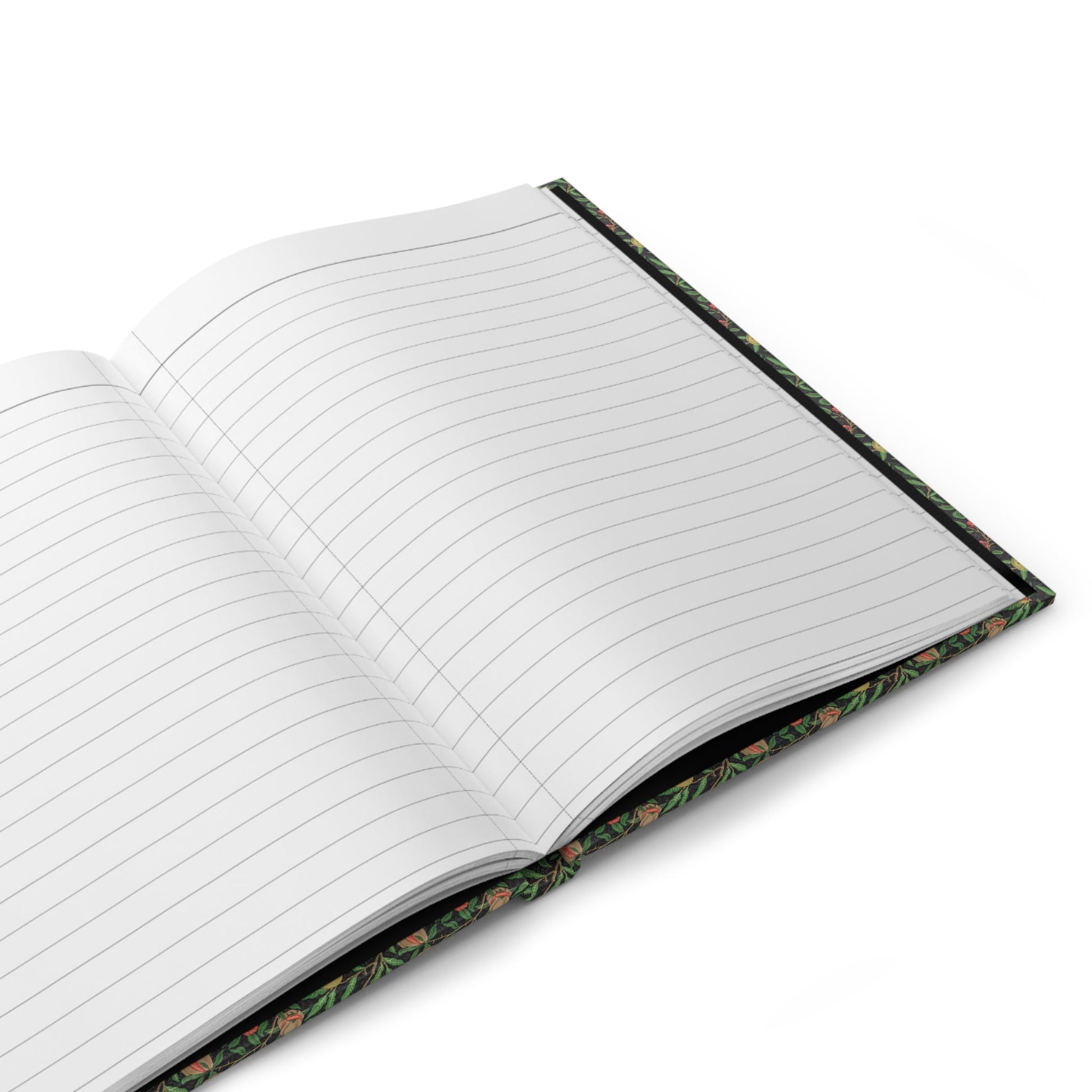Pomegranate botanical hardcover journal open showing 128 ruled pages for writing with matte finish and durable casewrap binding
 - LeBonJournal