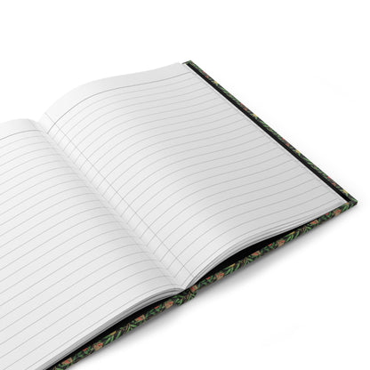 Pomegranate botanical hardcover journal open showing 128 ruled pages for writing with matte finish and durable casewrap binding
 - LeBonJournal