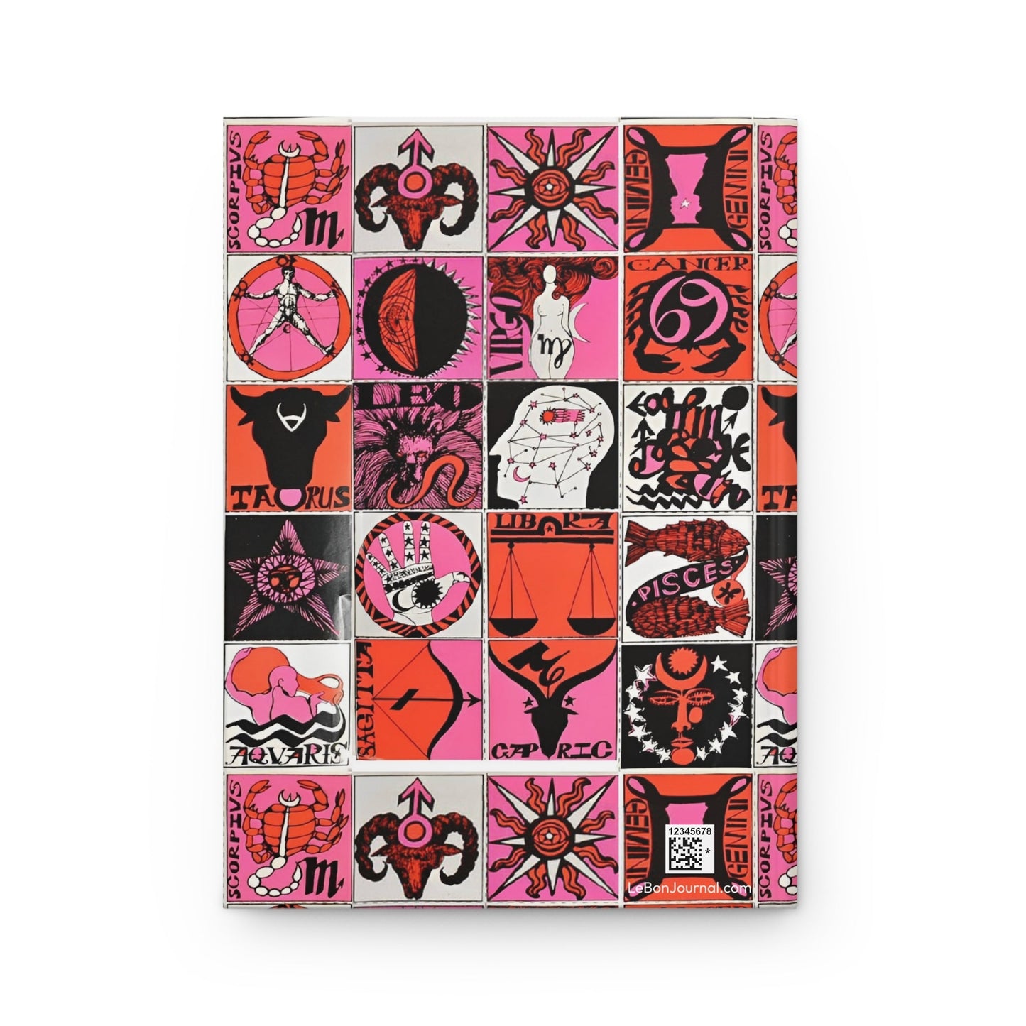 Psychedelic zodiac journal back cover with 1960s-70s horoscope illustration mosaic - LeBonJournal