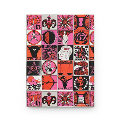 Psychedelic zodiac journal back cover with 1960s-70s horoscope illustration mosaic - LeBonJournal