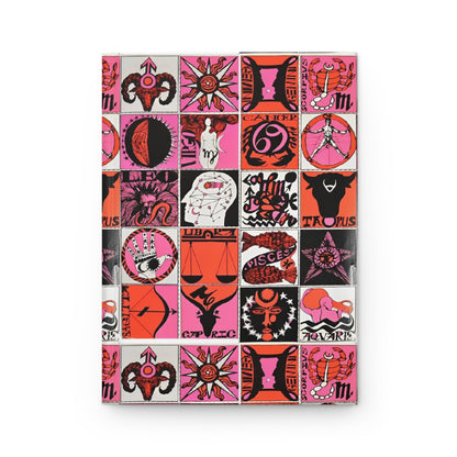 Psychedelic zodiac journal front cover with vintage astrology signs mosaic pattern - LeBonJournal