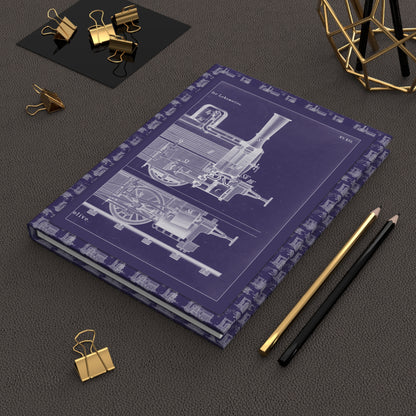 R. Menzel 1908 locomotive blueprint journal on desk with gold clips for engineering notes - LeBonJournal