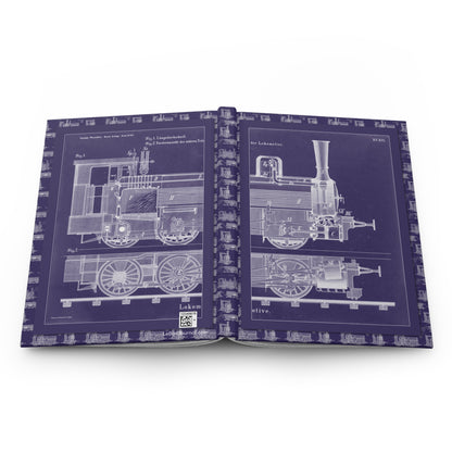 R. Menzel locomotive blueprint journal open showing casewrap binding with 1908 steam engine - LeBonJournal
