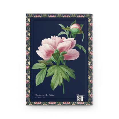 Back cover Redouté Pivoine de la Chine Chinese peony Choix des plus belles fleurs 1827 Plate 071 contemporary dark blue background - LeBonJournal