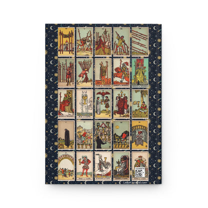 Back cover of hardcover journal featuring Rider-Waite-Smith tarot Minor Arcana suits of Wands and Cups from 1909 deck - LeBonJournal