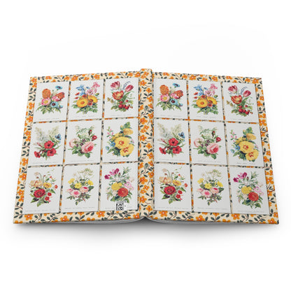Robert Tyas floral journal open showing casewrap binding and Victorian bouquets design - LeBonJournal