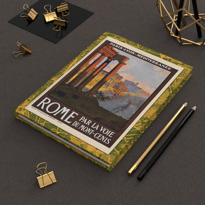 Rome travel journal on desk with gold clips for Italy trip planning - LeBonJournal

