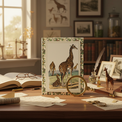 Safari journal at Victorian zoologist study table with magnifying glass field notes wildlife specimens Blackburn 1859 - LeBonJournal