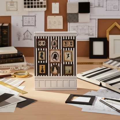 silhouette gallery journal on interior designer desk with fabric swatches color palettes frame samples - LeBonJournal
