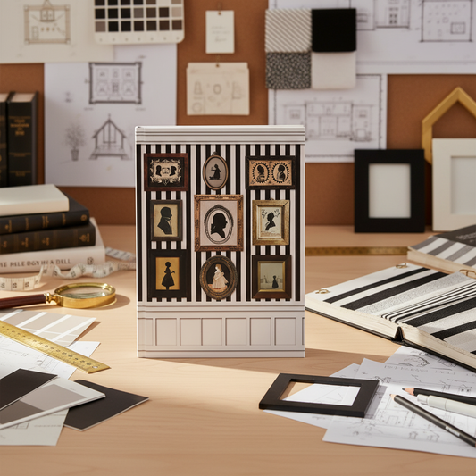 silhouette gallery journal on interior designer desk with fabric swatches color palettes frame samples - LeBonJournal
