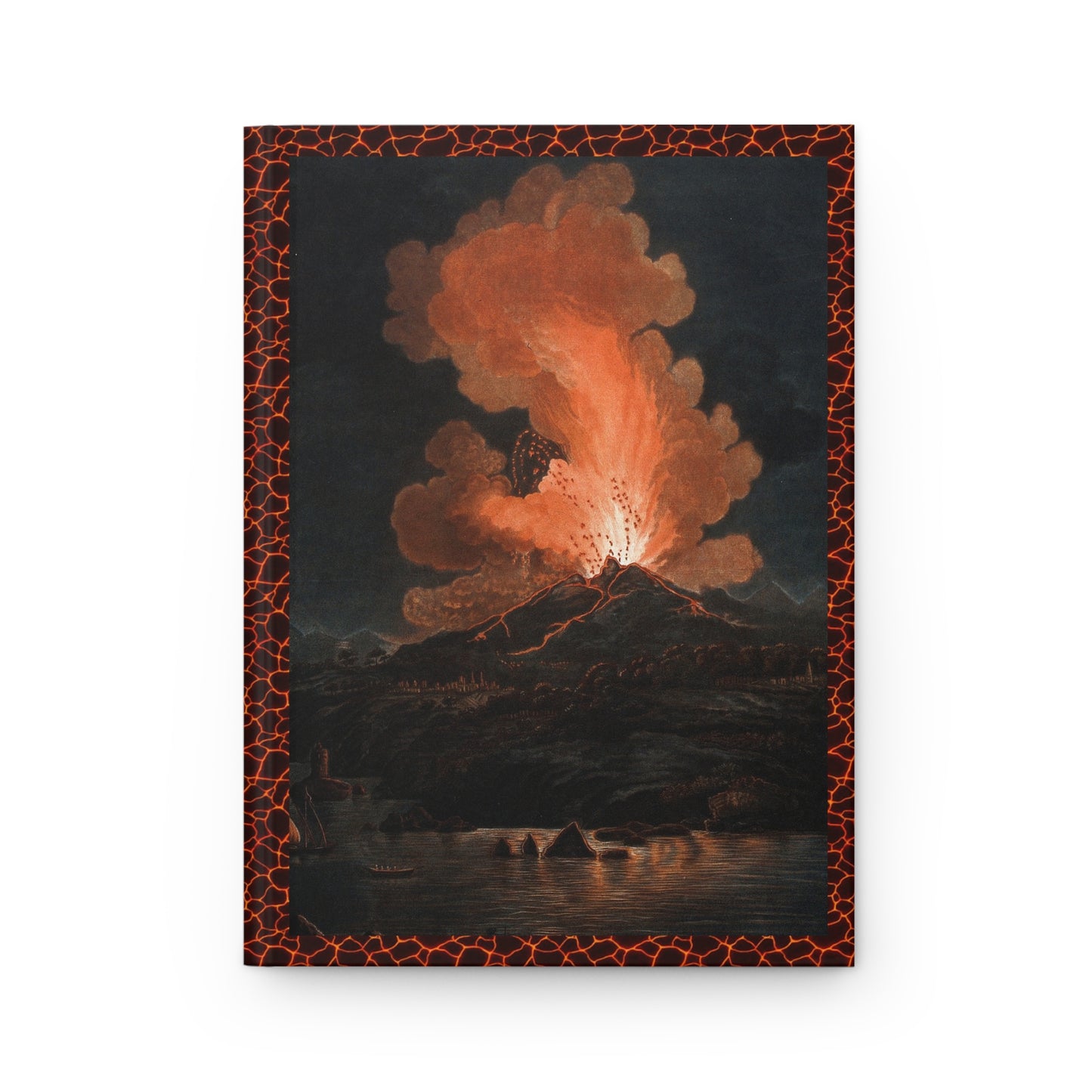 Front cover of hardcover journal featuring Sir William Hamilton 1779 Vesuvius eruption Peter Fabris aquatint Campi Phlegraei lava rivers volcanic bombs - LeBonJournal