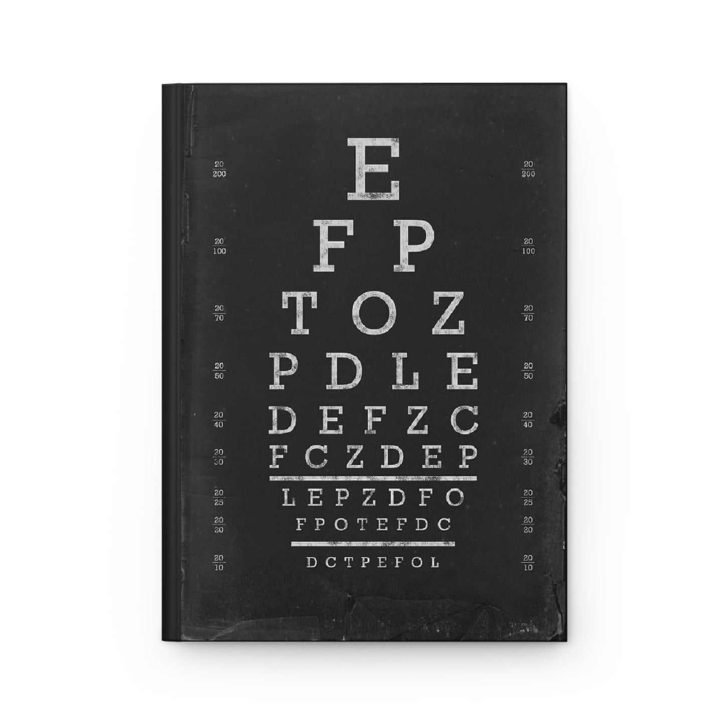 Front cover close-up contemporary black white negative Snellen chart 1862 optotypes visual acuity ratios 20/20 20/40 Herman Snellen ophthalmology - LeBonJournal