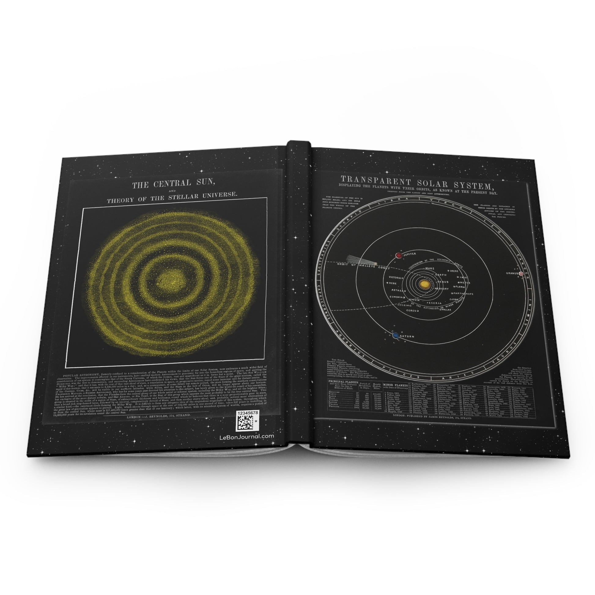 John Emslie solar system journal open showing casewrap binding and astronomy charts - LeBonJournal
