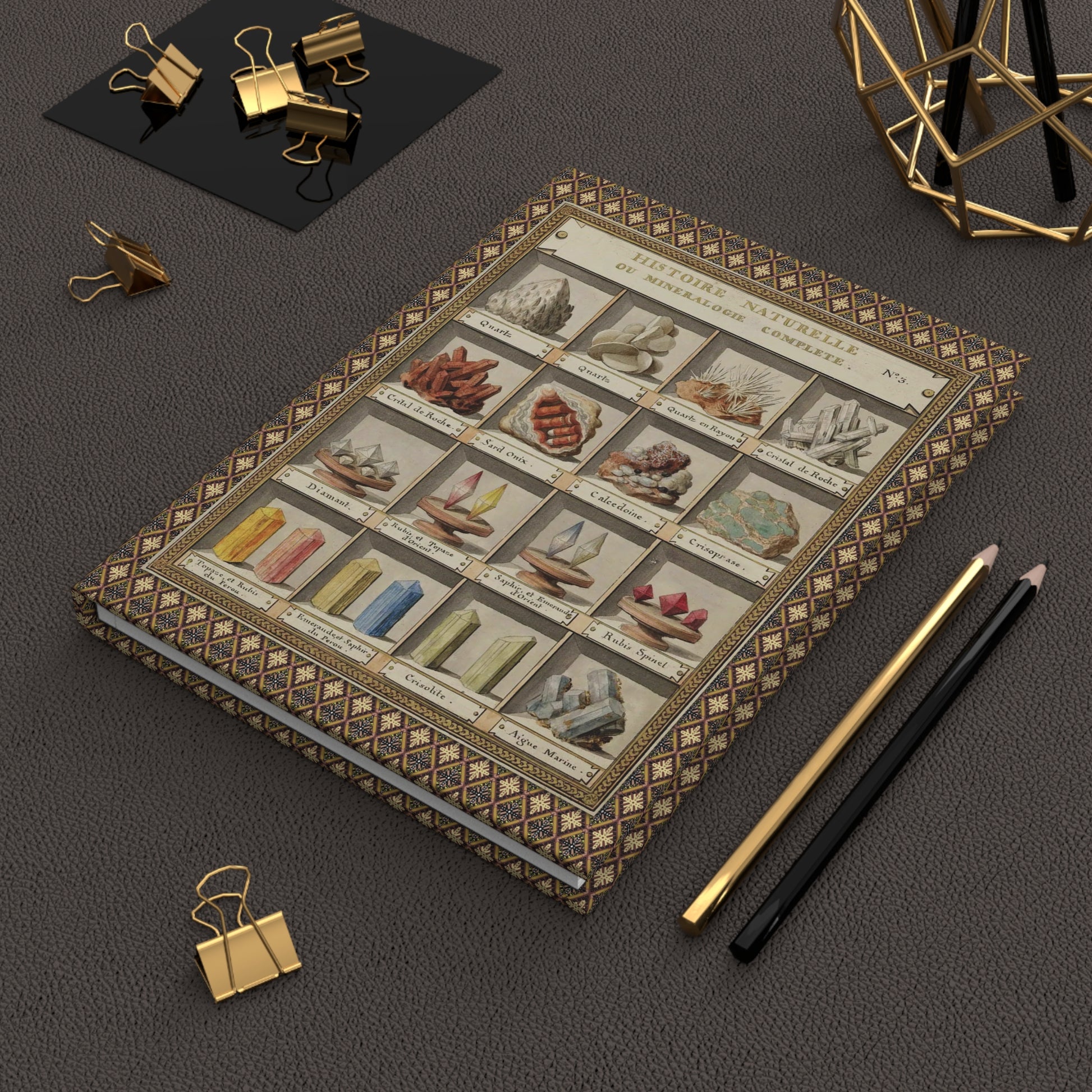 Lifestyle photo of Swebach 1789 mineralogy journal styled for geology field notes rock collecting and natural history studies - LeBonJournal