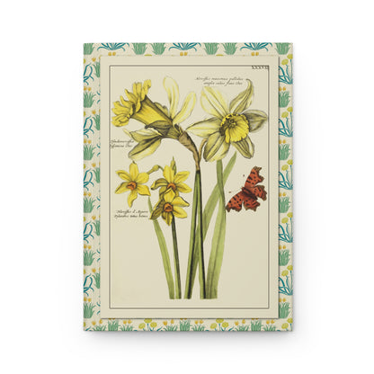 three Narcissus daffodil Comma butterfly front cover from 1794 Nederlandsch Bloemwerk Nicolas Robert - LeBonJournal