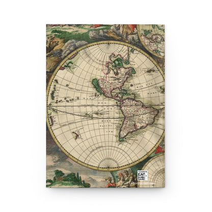 Back cover Gerard van Schagen 1689 world map continuation double-hemisphere cartography with ships mermaids sea creatures pastoral scenes Romeyn de Hooghe Baroque allegorical illustrations - LeBonJournal