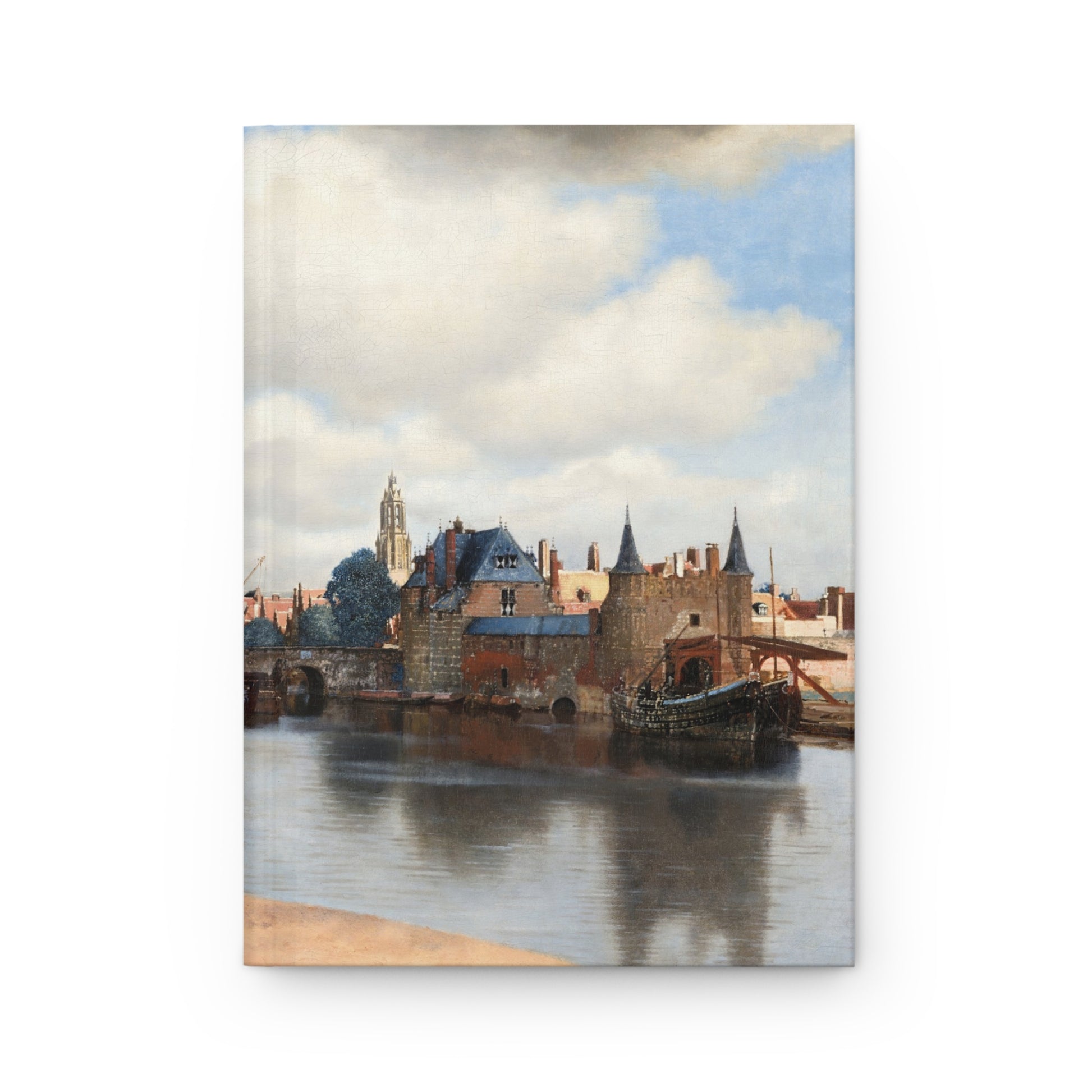 Front cover of hardcover journal featuring Johannes Vermeer View of Delft 1660 with Nieuwe Kerk Rotterdam Gate and River Schie from Mauritshuis - LeBonJournal