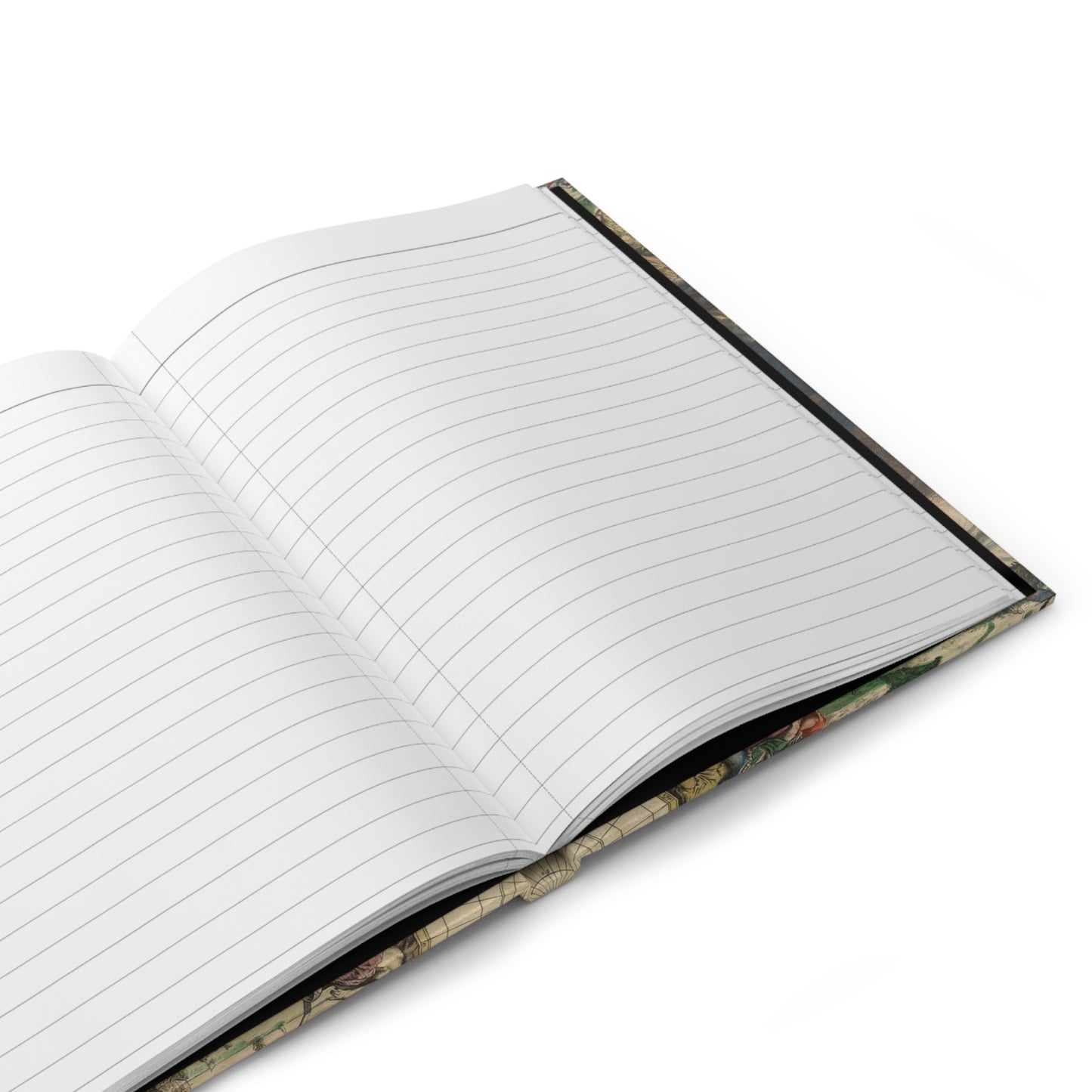 World map hardcover journal open showing 128 ruled pages for writing with matte finish and durable casewrap binding - LeBonJournal