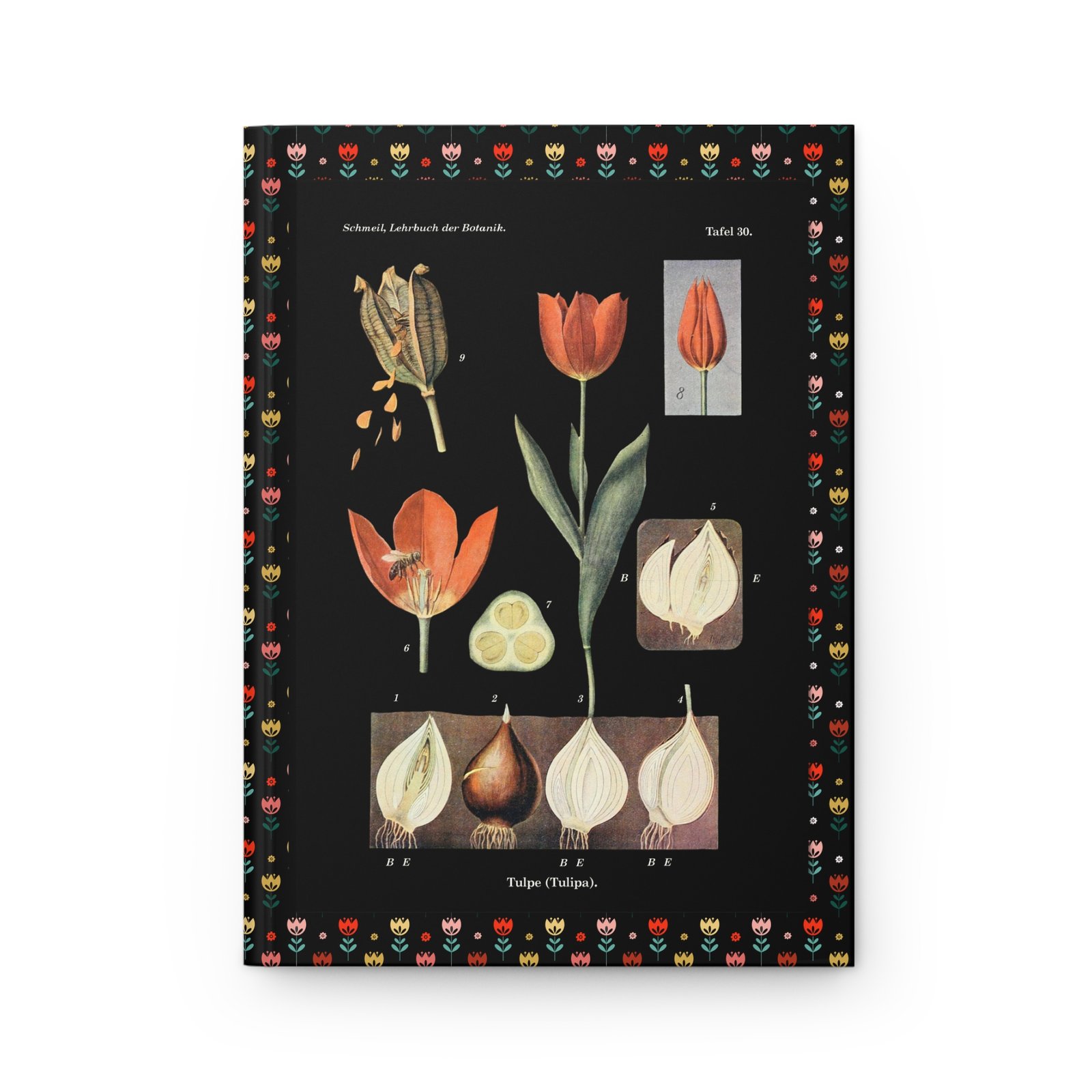 Tulip Journal Front Cover Vintage Botanical Art Close-up of the front cover of the hardcover botanical notebook showcasing the historical tulip print.