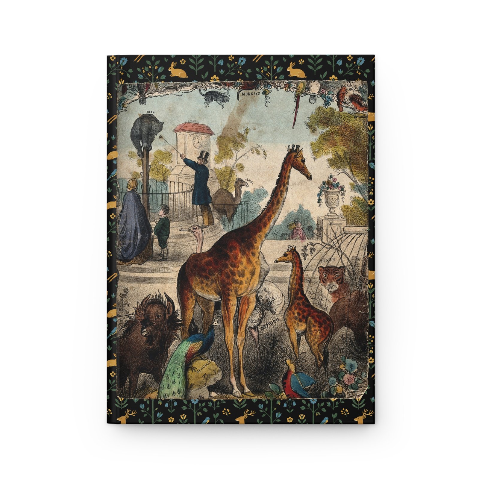 London Zoo Hardcover Journal Front Cover Close-up of the front cover featuring William Spooner’s 1844 London Zoo giraffe artwork