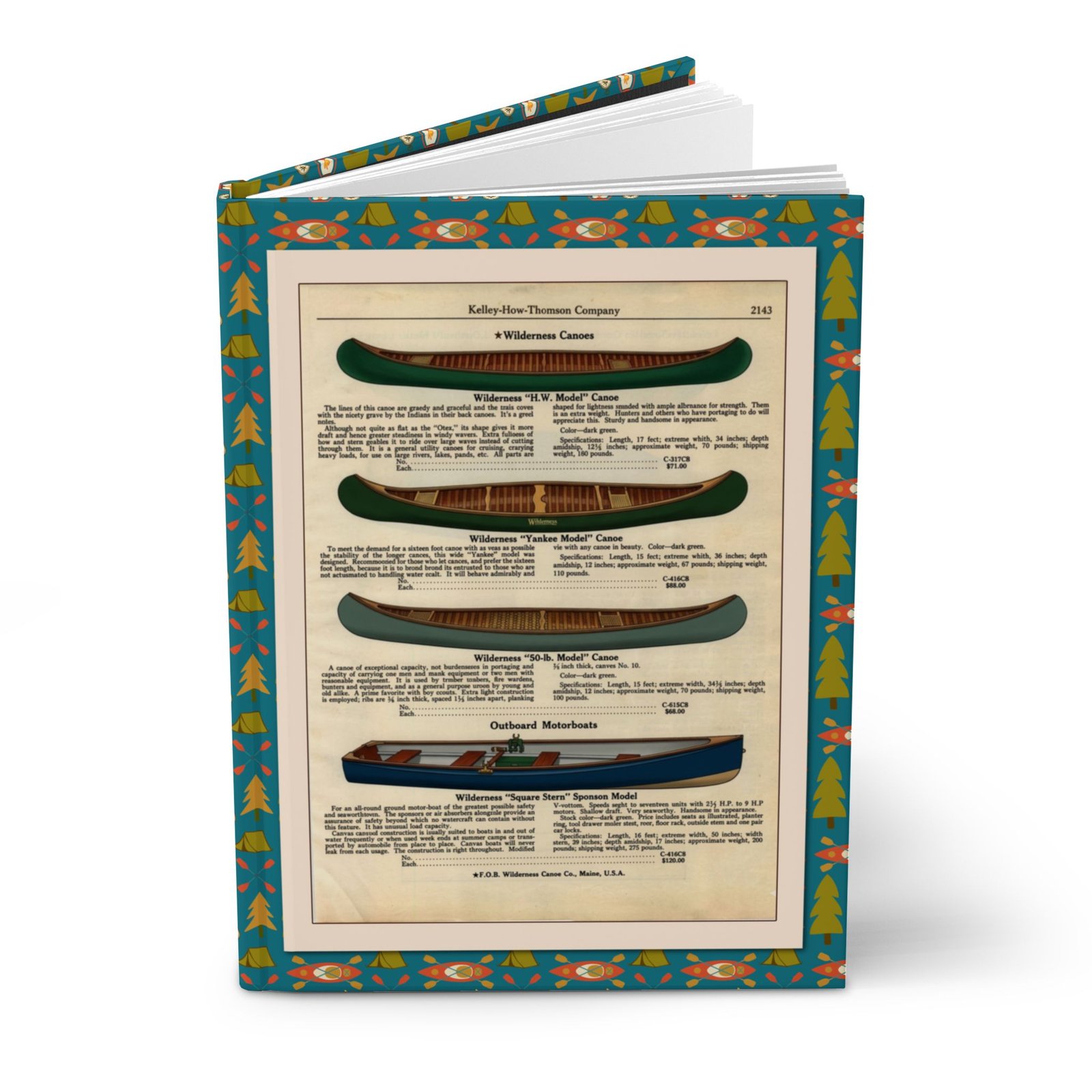 Hardcover Blank Journal Hero - Wilderness Canoes Hardcover journal with blank pages featuring vintage outdoor catalog cover art.