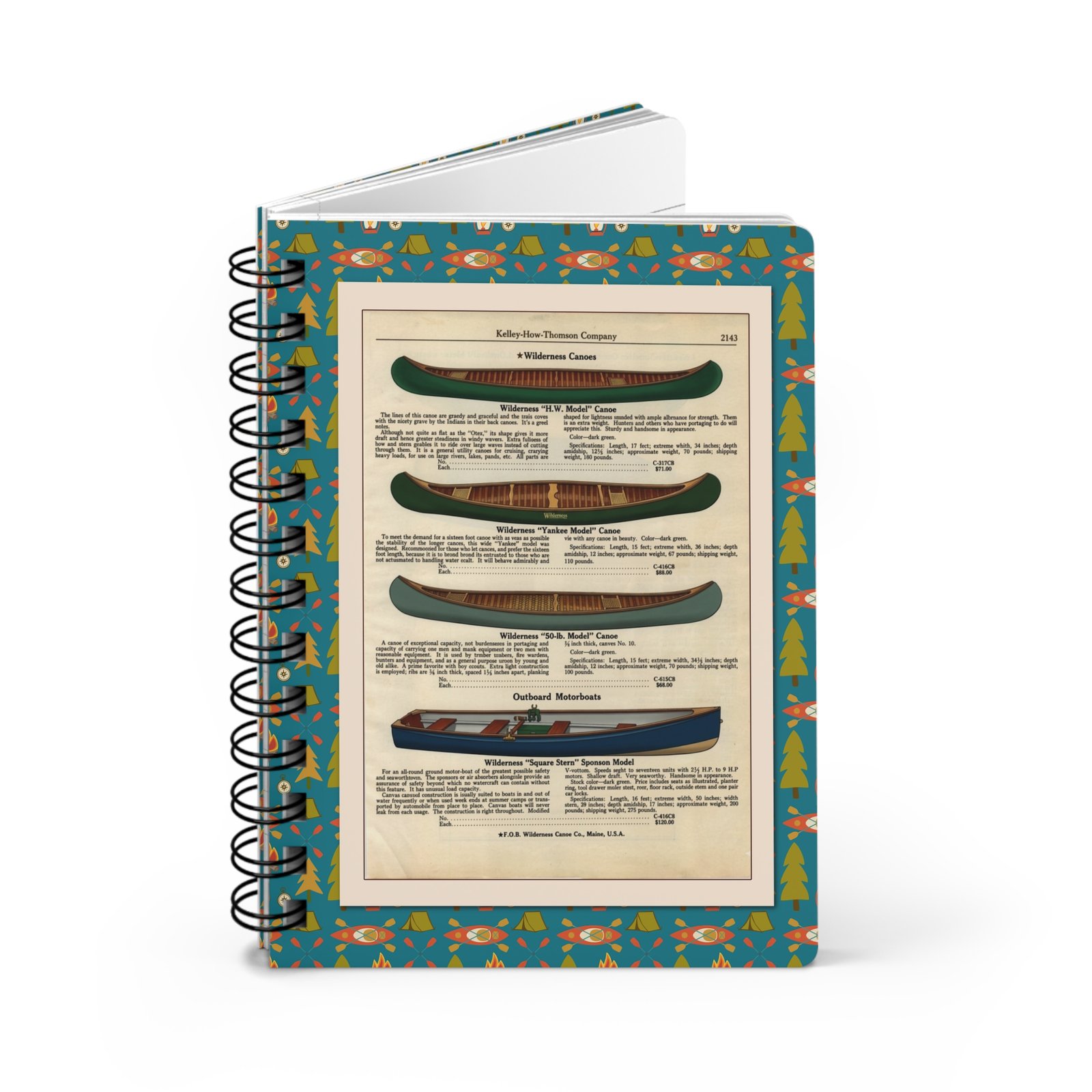 Spiral Bound Wilderness Journal Hero Spiral-bound notebook featuring the vintage 1920s canoe catalog design.