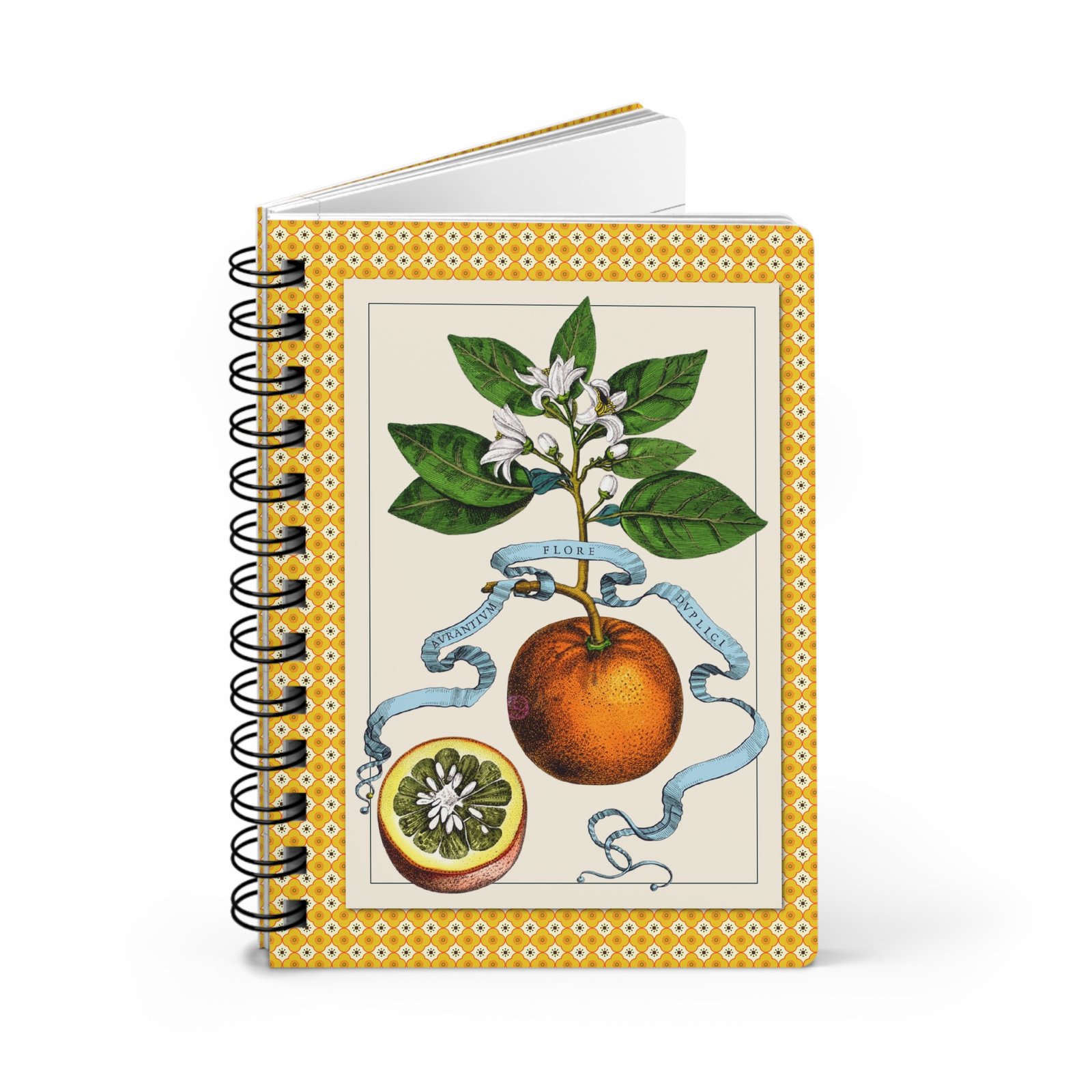 Spiral Bound Journal - Ferrari Hesperides Journal with metallic spiral binding and a cover illustrated with Ferrari's classic citrus botanical artwork.