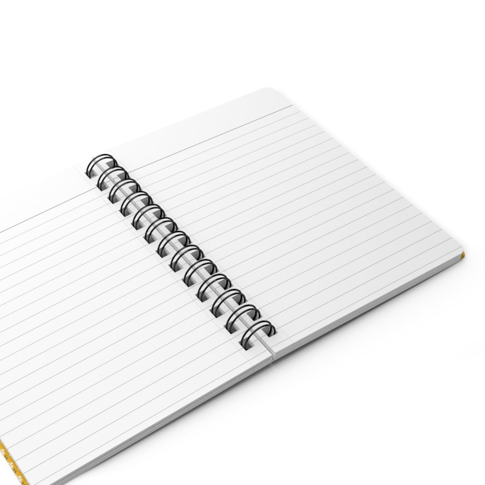 Syngenesia Spiral Notebook — Open Lined Interior Pages Detail View Open spiral bound botanical notebook displaying lined interior pages with black wire binding.